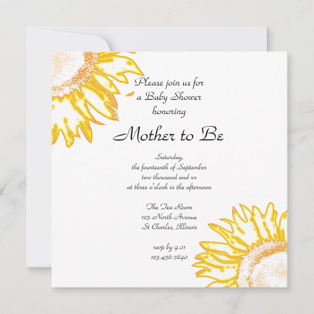 Neon Yellow Sunflower Baby Shower Invitation (Front)