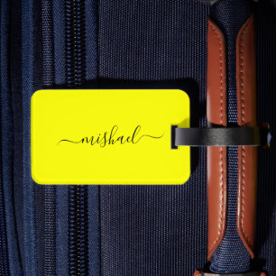 Neon Yellow, Typography, Personalise  Luggage Tag