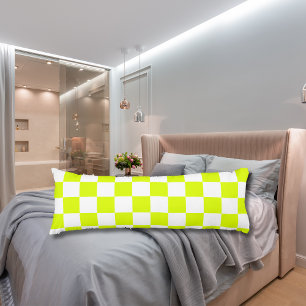 Neon Yellow White Chequered Chequerboard Vintage Body Cushion