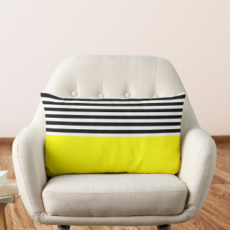 Neon Yellow With Black and White Stripes Lumbar Cushion