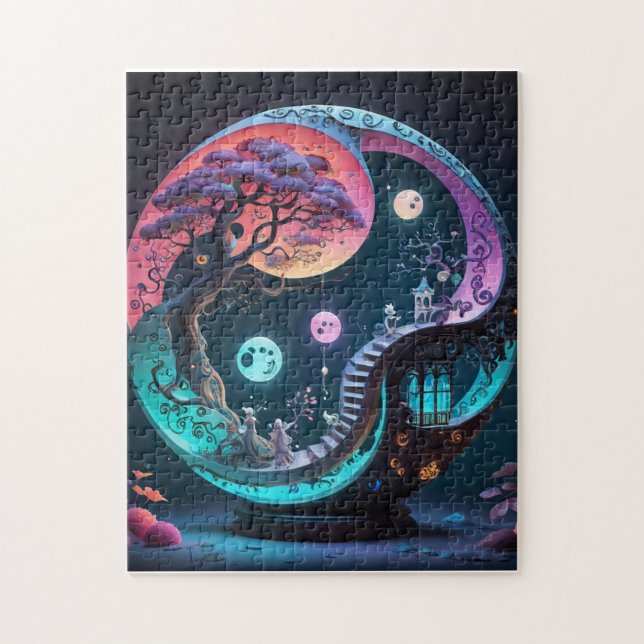 Neon Yin Yang Surreal Fantasy 1 Jigsaw Puzzle (Vertical)