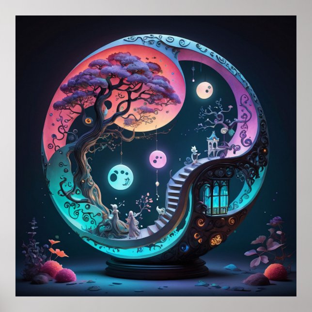 Neon Yin Yang Surreal Fantasy 1 Poster (Front)