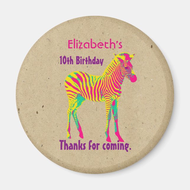 Neon Zebra Baby Animal Psychedelic Birthday Thanks Magnet (Front)