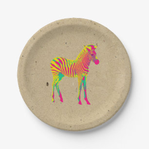 Neon Zebra Baby Animal Psychedelic Funky Retro Paper Plate