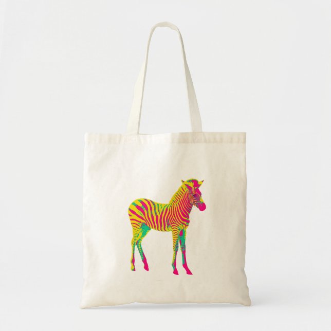 Neon Zebra Baby Animal Psychedelic Funky Retro Tote Bag (Front)