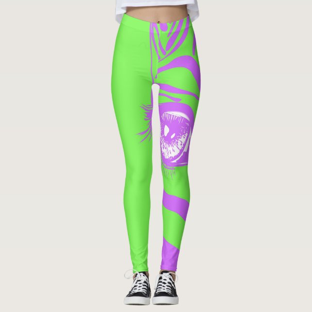 Neon Zebra Pattern Fashion Leggings (Front)