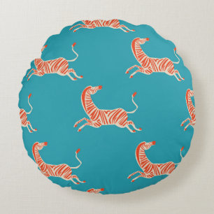 Neon Zebra: Retro Colourful Seamless Round Cushion