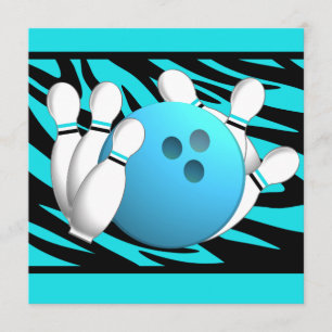 Neon Zebra Stripe Bowling Party Invitation