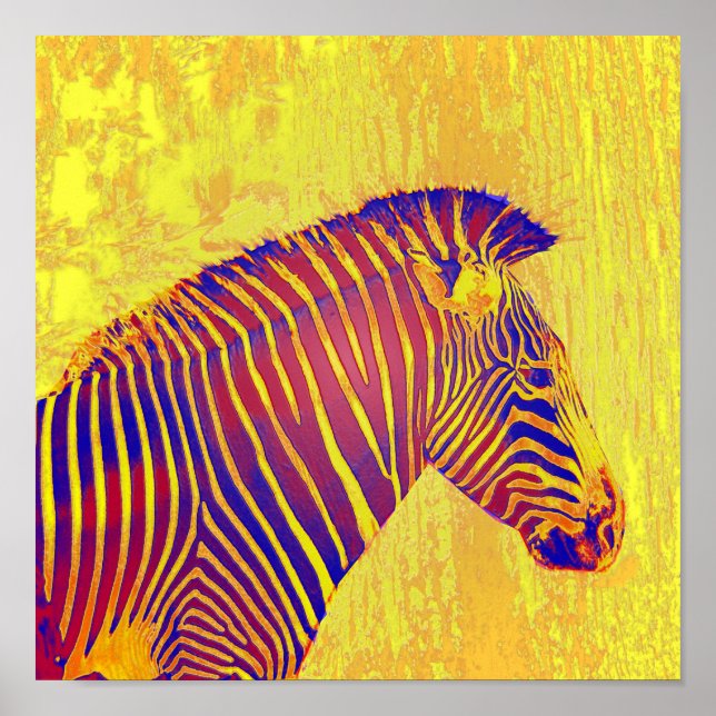 neon zebra- yellow and red retro poster (Front)