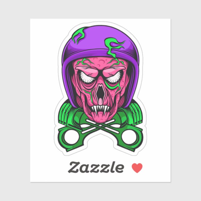 Neon Zombie Biker Skull Cross Pistons (Sheet)
