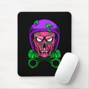 Neon Zombie Biker Skull Cross Pistons Mouse Pad