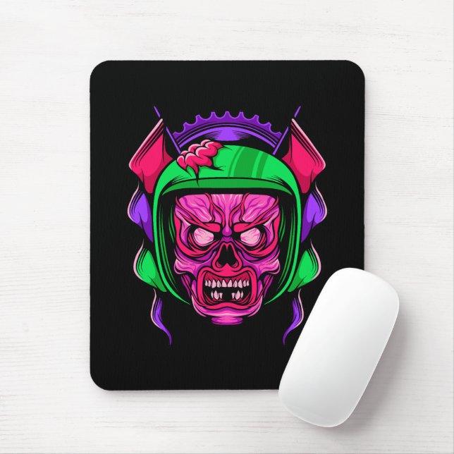Neon Zombie Rider Skull Art Mouse Pad (With Mouse)