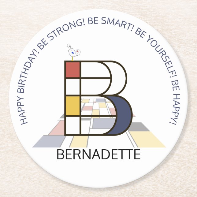 Neoplasticism Art Cool Monogram. Letter B Round Paper Coaster (Front)