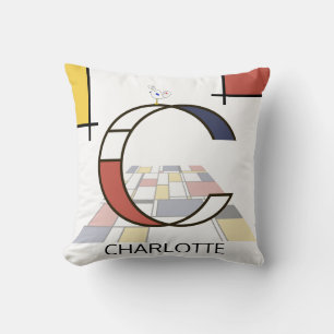 Neoplasticism Art Cool Monogram. Letter C Cushion
