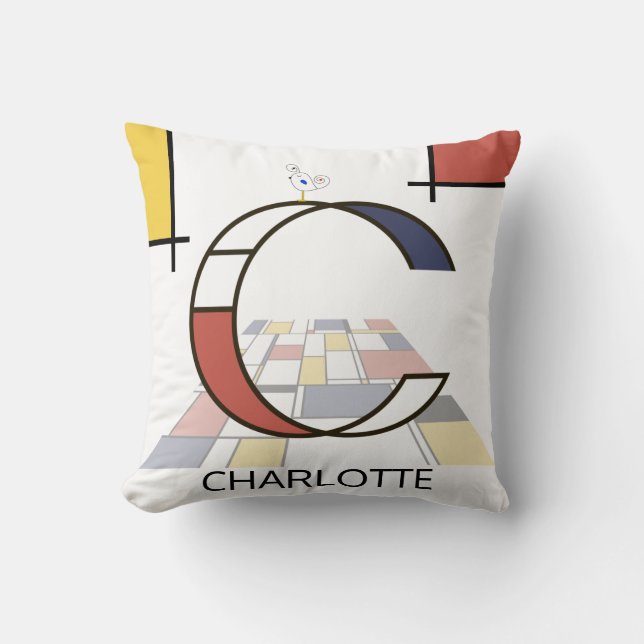 Neoplasticism Art Cool Monogram. Letter C Cushion (Front)