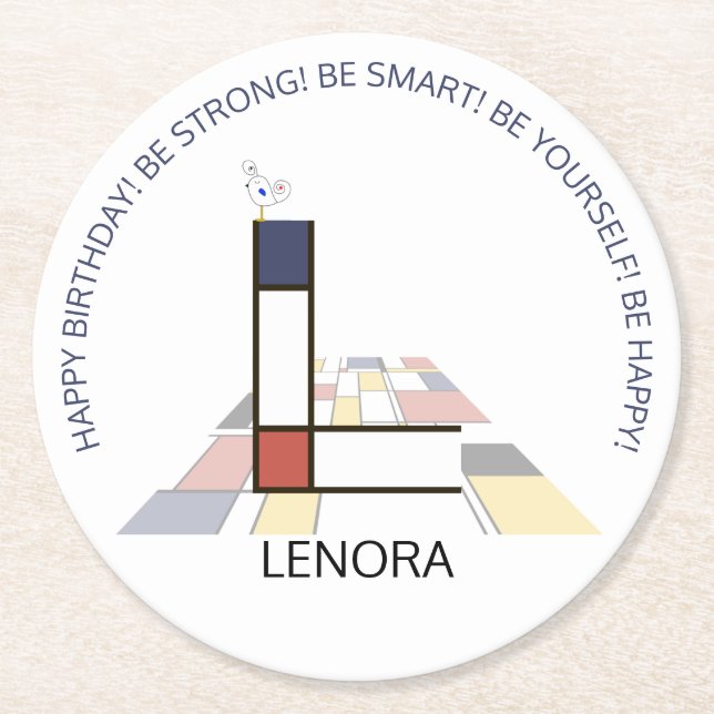 Neoplasticism Art Cool Monogram. Letter L Round Paper Coaster (Front)