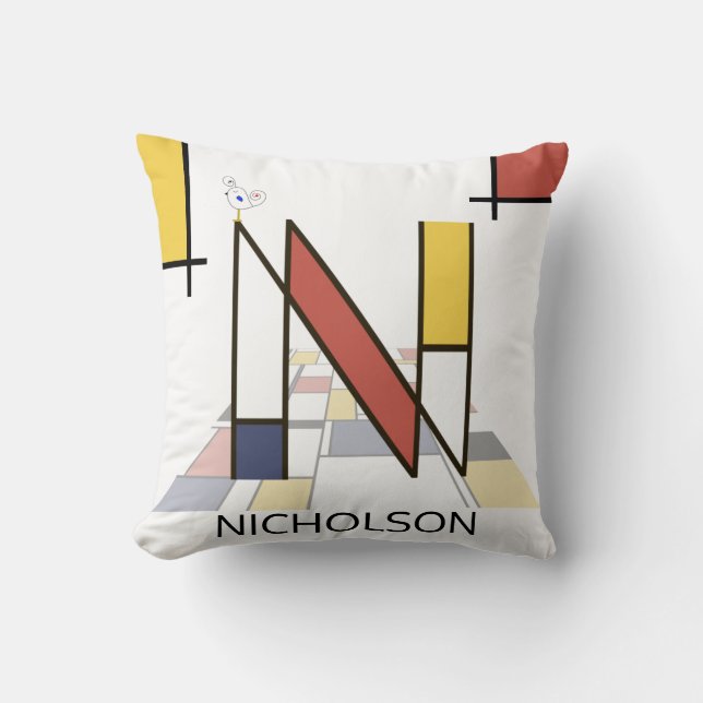Neoplasticism Art Cool Monogram. Letter N Cushion (Front)