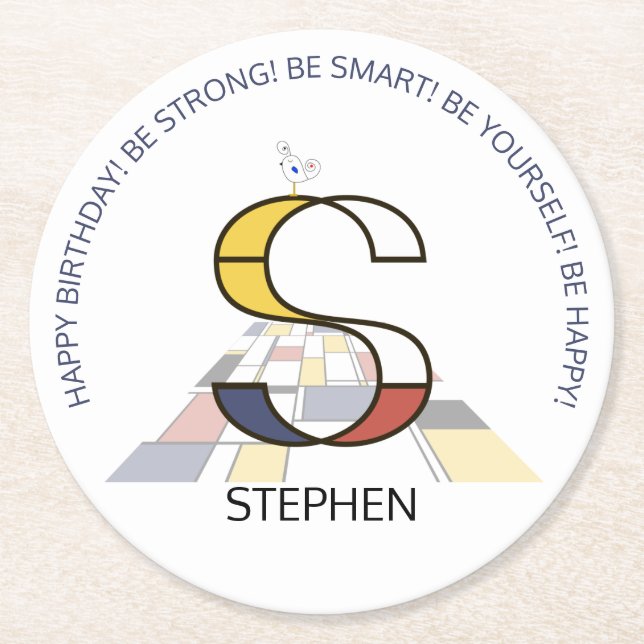 Neoplasticism Art Cool Monogram. Letter S Round Paper Coaster (Front)