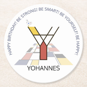 Neoplasticism Art Cool Monogram. Letter Y Round Paper Coaster