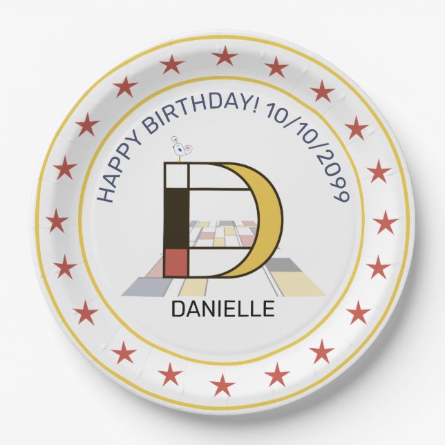 Neoplasticism Art Elegant Monogram. Letter D Paper Plate (Front)