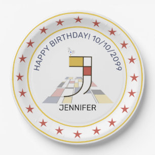 Neoplasticism Art Elegant Monogram. Letter J Paper Plate