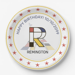 Neoplasticism Art Elegant Monogram. Letter R Paper Plate