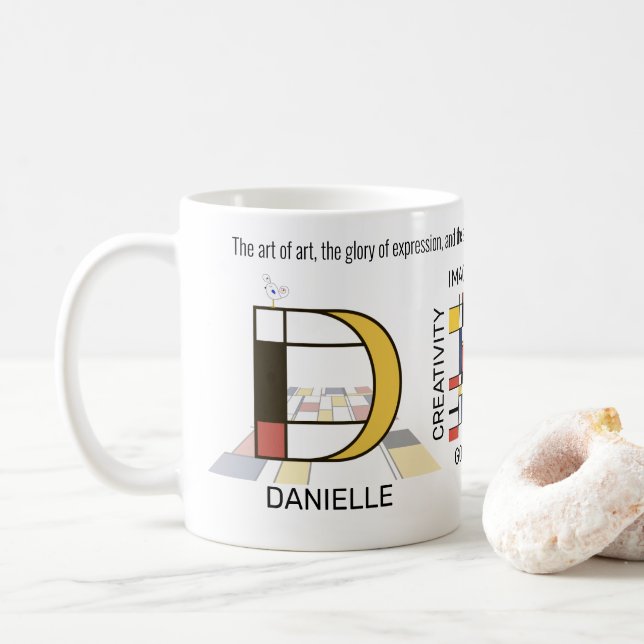 Neoplasticism Art Stylish Monogram. Letter D Coffee Mug (With Donut)