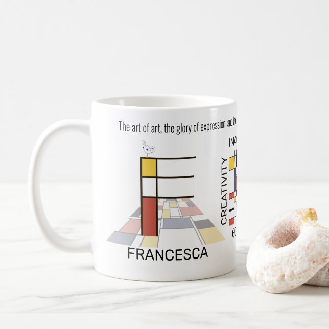 Neoplasticism Art Stylish Monogram. Letter F Coffee Mug (With Donut)