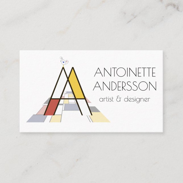 Neoplasticism style art monogram. Letter A Business Card (Front)