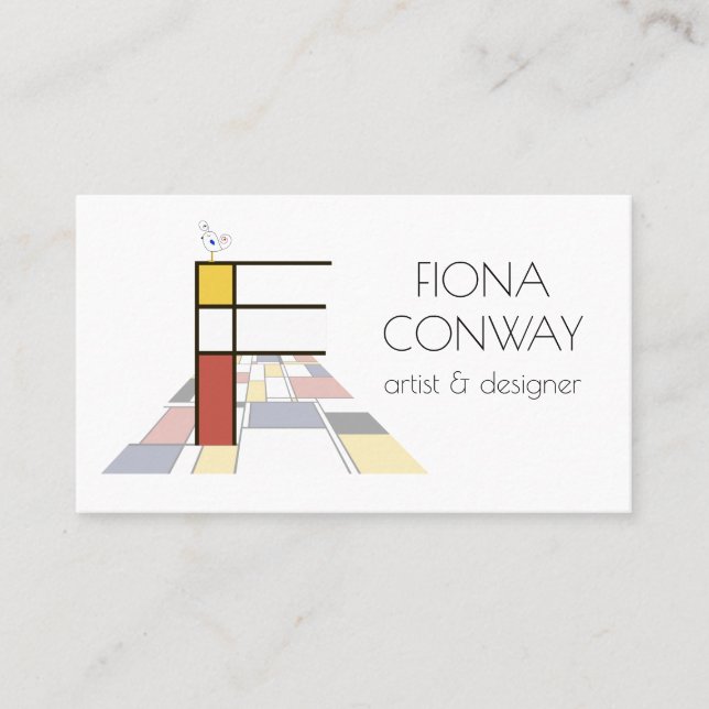Neoplasticism style art monogram. Letter F Business Card (Front)