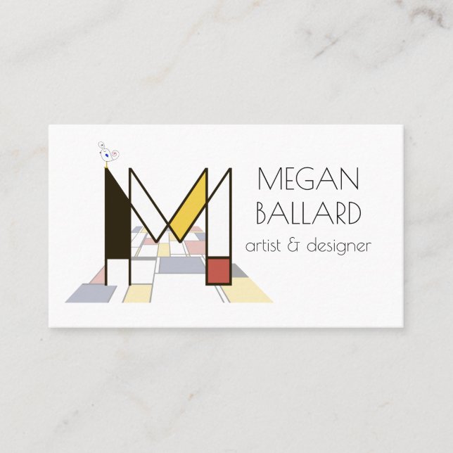 Neoplasticism style art monogram. Letter M Business Card (Front)