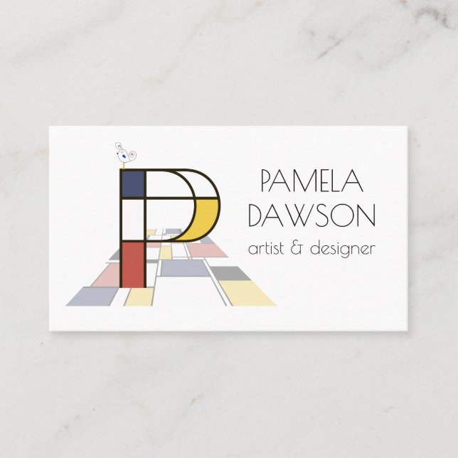 Neoplasticism style art monogram. Letter P Business Card (Front)