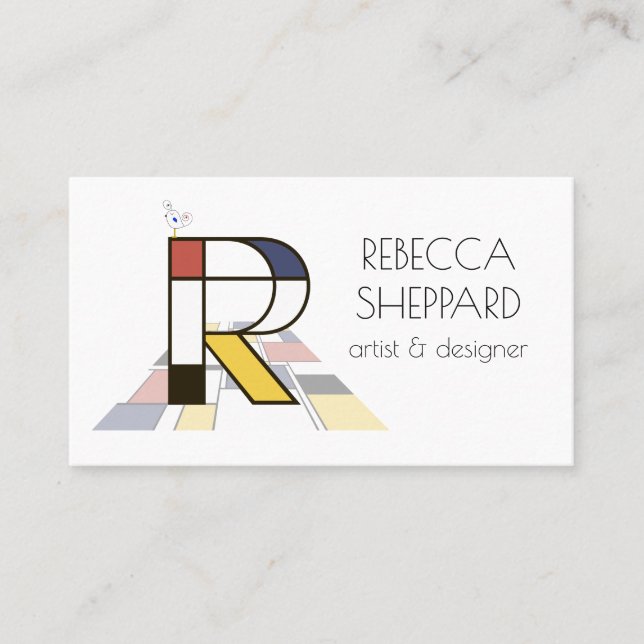 Neoplasticism style art monogram. Letter R Business Card (Front)