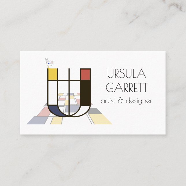 Neoplasticism style art monogram. Letter U Business Card (Front)