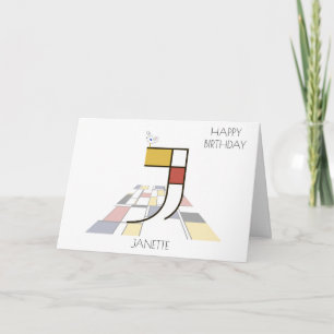 Neoplasticism Style Monogram. Letter J Card