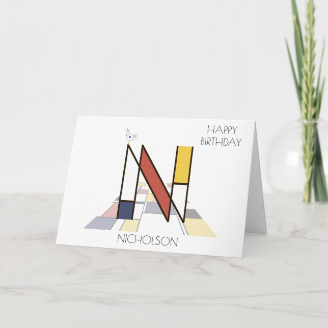 Neoplasticism Style Monogram. Letter N Card (Front)