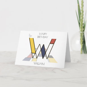 Neoplasticism Style Monogram. Letter W Card