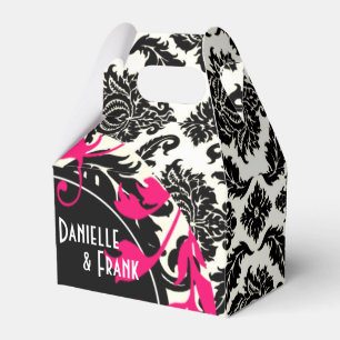 Neopolitan Damask Paisley fuschia black white Favour Box