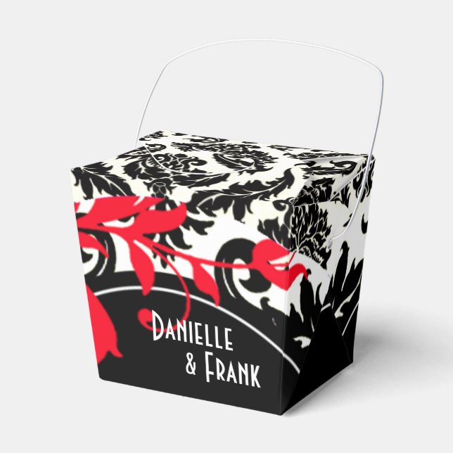Neopolitan Damask Paisley | red black white Favour Box (Front Side)