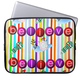 Neoprene Christmas Laptop Sleeve 15 in, Believe