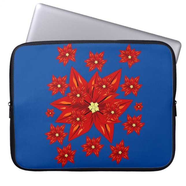 Neoprene Christmas Laptop Sleeve 15 in, Poinsettia (Front)