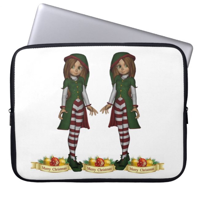 Neoprene Christmas Laptop Sleeve 15 inch, Elf (Front)
