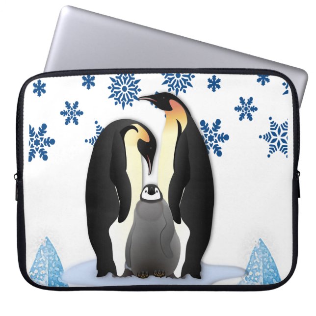 Neoprene Christmas Laptop Sleeve 15 inch, Penguin (Front)