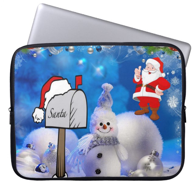 Neoprene Christmas Laptop Sleeve 15 inch, Santa (Front)
