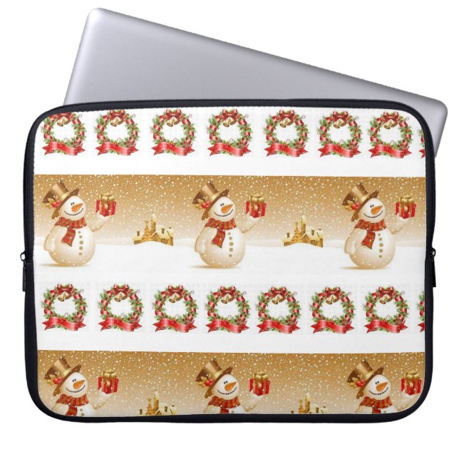 Neoprene Christmas Laptop Sleeve 15 inch, Snowman (Front)
