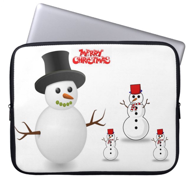 Neoprene Christmas Laptop Sleeve 15 inch, Snowman (Front)