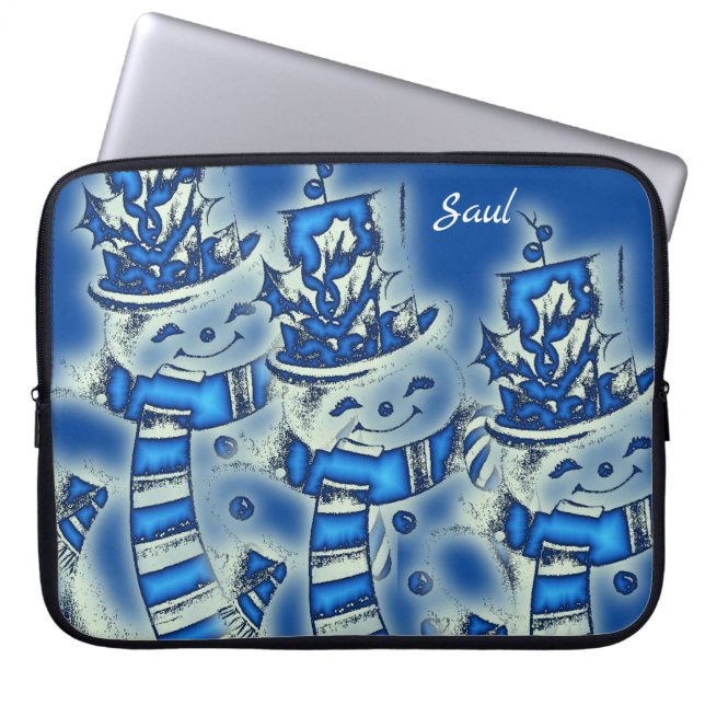 Neoprene Christmas Laptop Sleeve 15 inch, Snowman (Front)
