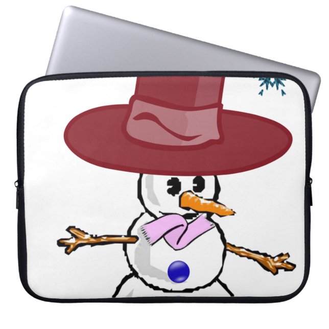 Neoprene Christmas Laptop Sleeve 15 inch, Snowman (Front)