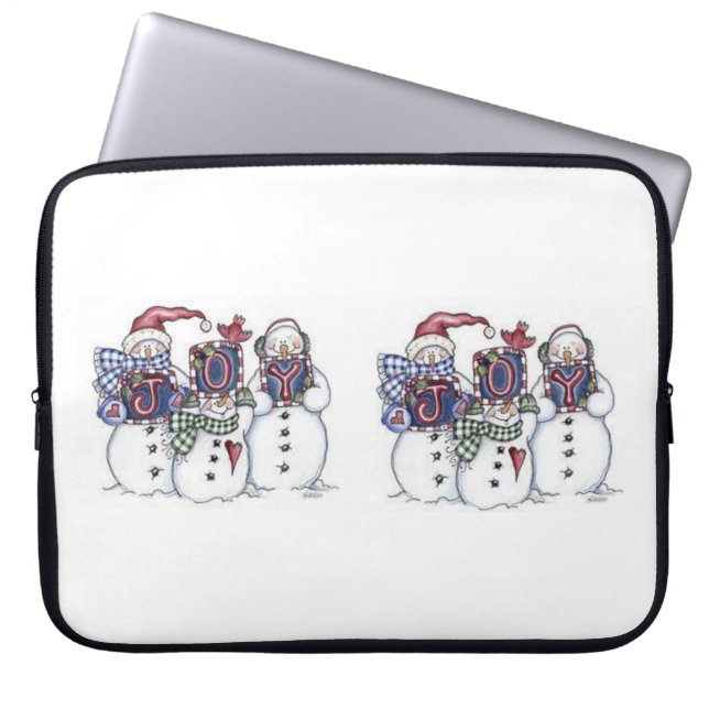 Neoprene Christmas Laptop Sleeve 15 inch, Snowman (Front)