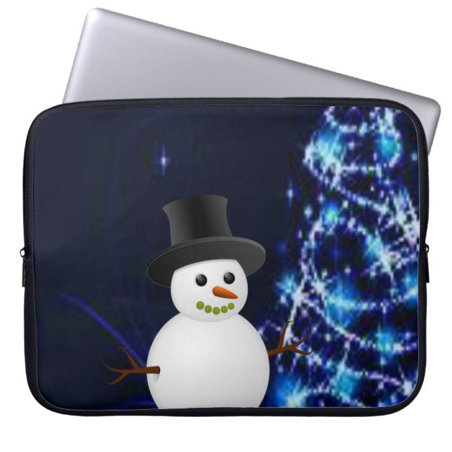 Neoprene Christmas Laptop Sleeve 15 inch, Snowman (Front)